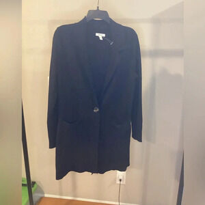 Nine West black cardigan. One button. 53% Cotton, 40% Nylon 7% Rayon.